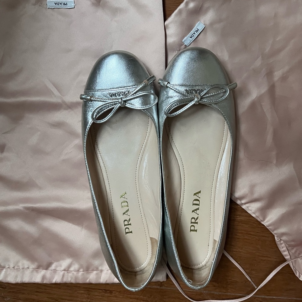 Prada Silver Ballet Flats